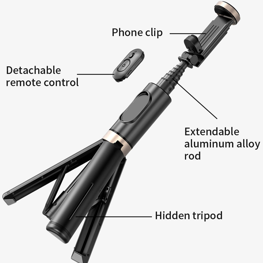 Bluetooth Wireless Handheld Selfie Stick Tripod Extendable Monopod with Remote- USB Rechargeable