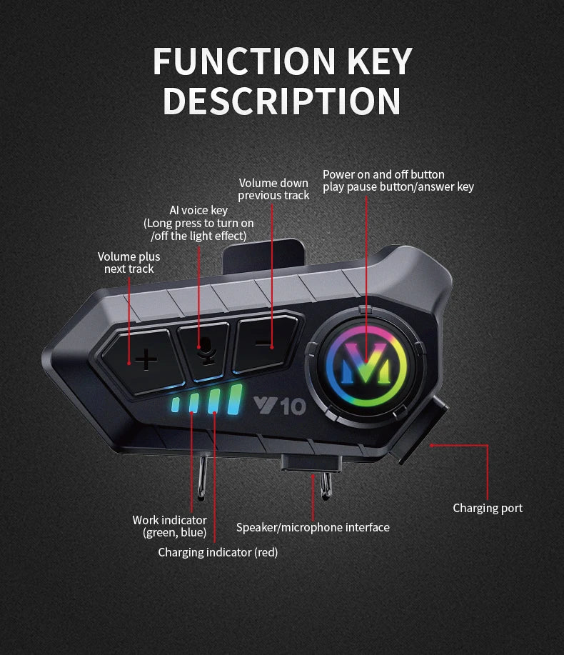 Y10 Helmet Bluetooth Earphones Waterproof Noise Reduction Motorcycle Earphones